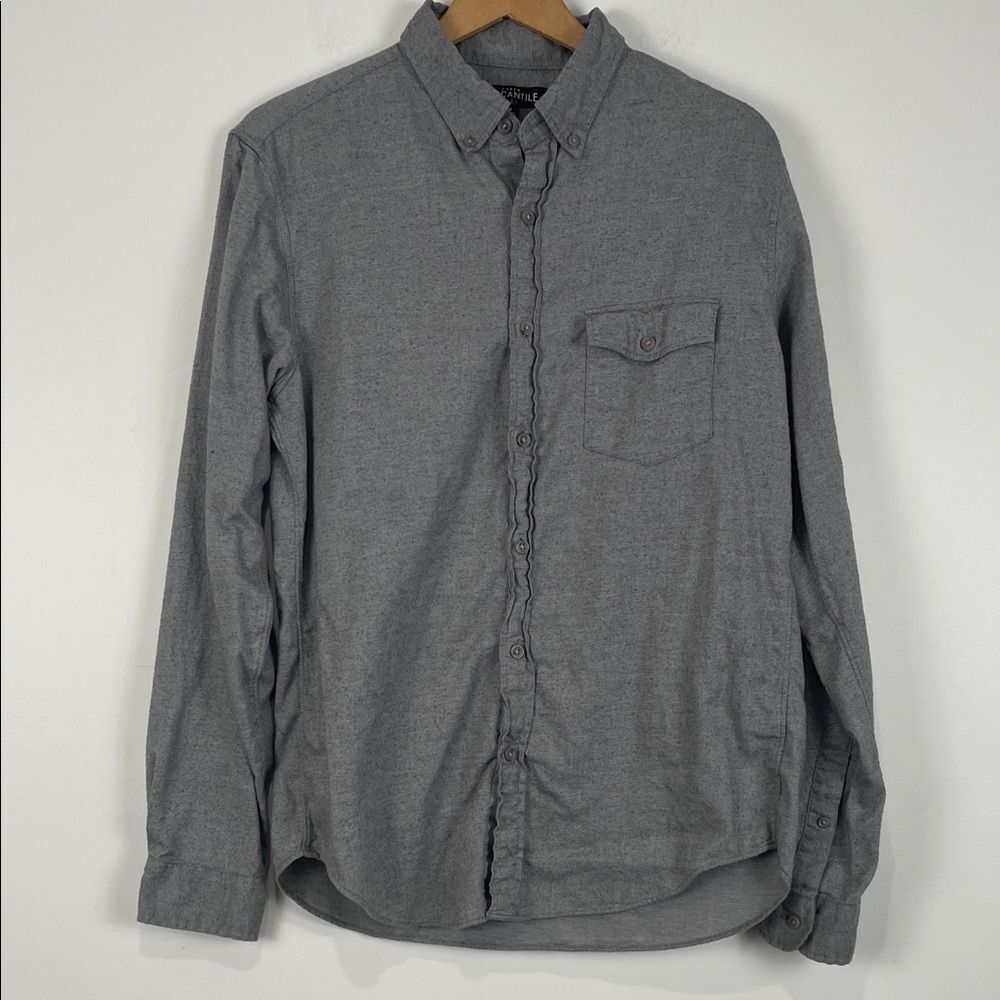 J Crew Mercantile Flex Men's Medium Gray Button-Up Shirt Flannel Cotton Preppy